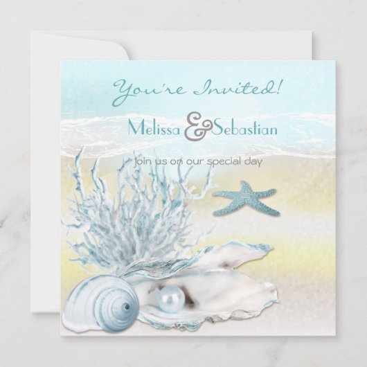 Invitation Dream Shore Beach Blue Wedding (Devant)