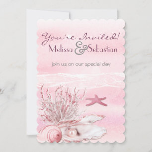 Invitation Dream Shore Beach Carnation mariage rose Invitatio