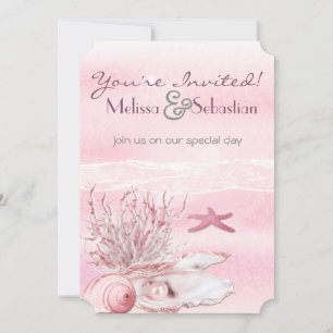 Invitation Dream Shore Beach Carnation mariage rose Invitatio