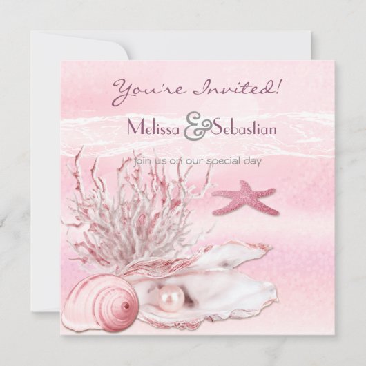 Invitation Dream Shore Beach Carnation mariage rose Invitatio (Devant)