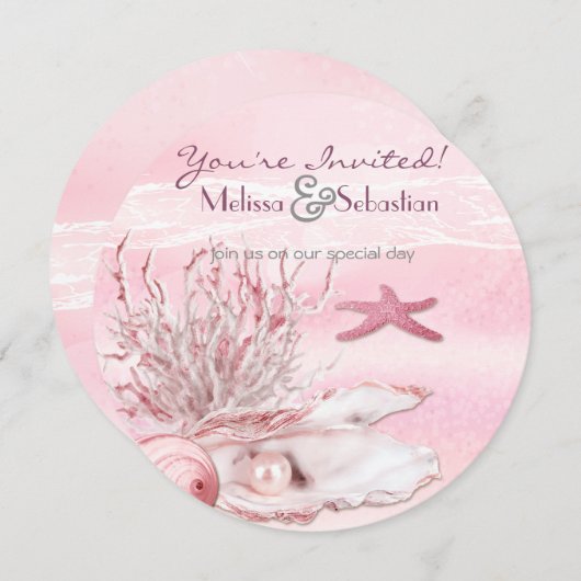 Invitation Dream Shore Beach Carnation mariage rose Invitatio (Devant / Derrière)