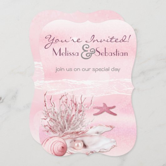 Invitation Dream Shore Beach Carnation mariage rose Invitatio (Devant / Derrière)