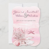 Invitation Dream Shore Beach Carnation mariage rose Invitatio (Devant)