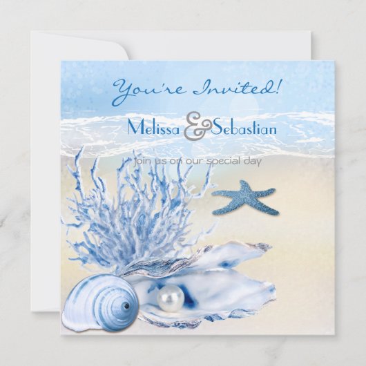 Invitation Dream Shore Beach Très Bleu Mariage Invite (Devant)