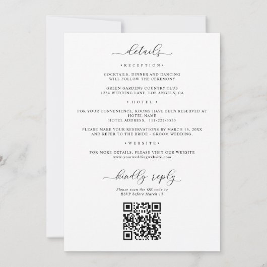 Invitation DreamBlue Navy Floral All In 1 QR Code Mariage (Dos)