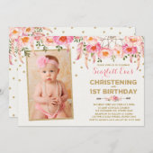 Invitation Dreamcatcher en or rose Christening 1er anniversai (Devant / Derrière)