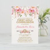 Invitation Dreamcatcher Holy Communion Chic Rose or Floral (Debout devant)
