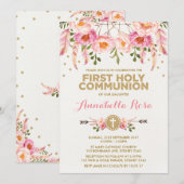Invitation Dreamcatcher Holy Communion Chic Rose or Floral (Devant / Derrière)