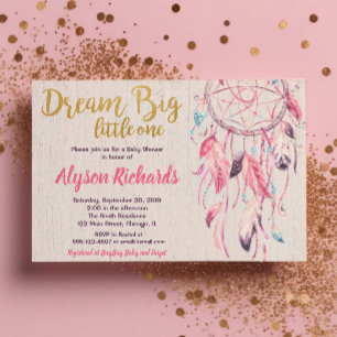 Invitation Dreamcatcher rêve grand petit un baby shower fille
