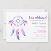 Invitation Dreamcatcher rose violet turquoise parti anniversa (Devant)