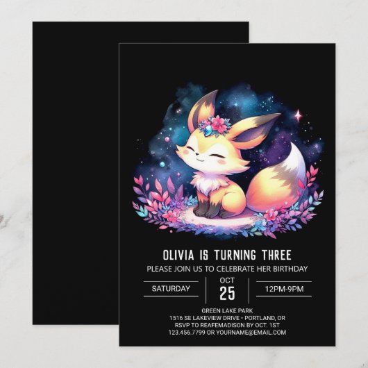 Invitation DreamCustom Fox Anniversaire numérique (Devant / Derrière)