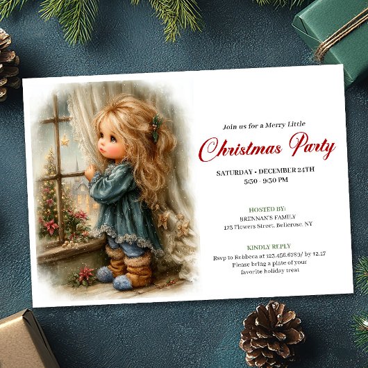 Invitation Dreamful Little Girl Awaiting Santa Editable 