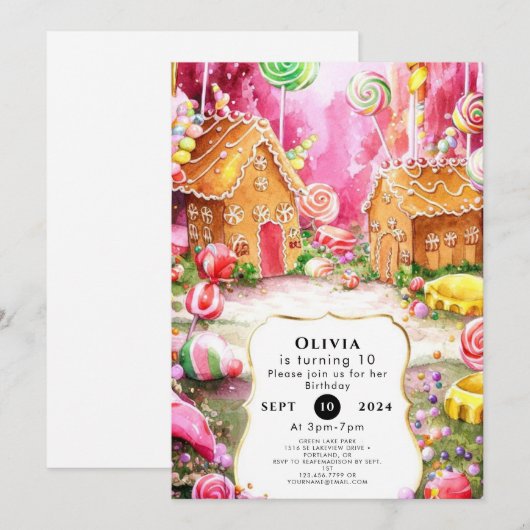 Invitation Dreamfun Candyland Anniversaire (Devant / Derrière)