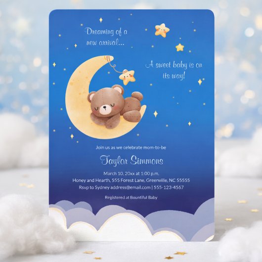 Invitation Dreaming New Arrival Teddy Bear Moon