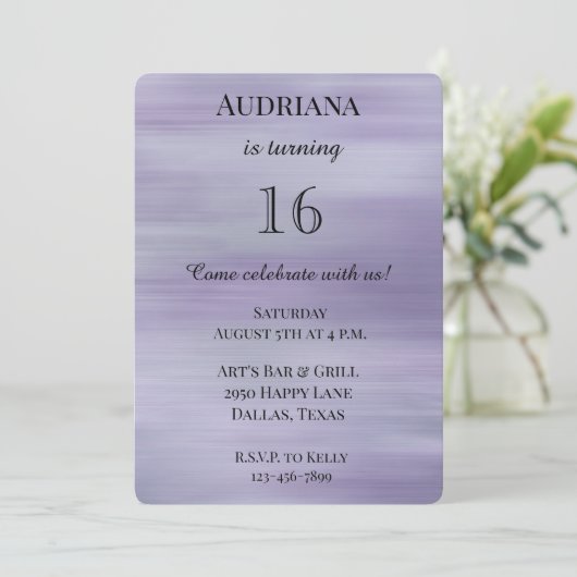 Invitation Dreample Violet Lavender Parties scintillant Glam  (Debout devant)
