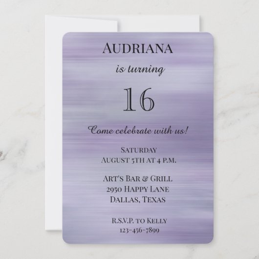 Invitation Dreample Violet Lavender Parties scintillant Glam  (Devant)