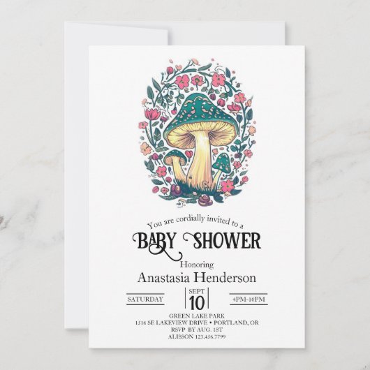 Invitation Dreamsical Whimsical Mushroom Baby shower (Devant)
