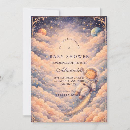 Invitation Dreamy Astronaut Cloudscape Baby Shower (Devant)