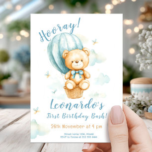 Invitation Dreamy Bear Balloon 1er anniversaire