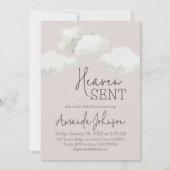 Invitation Dreamy Beige Heaven Sent Baby Shower (Devant)