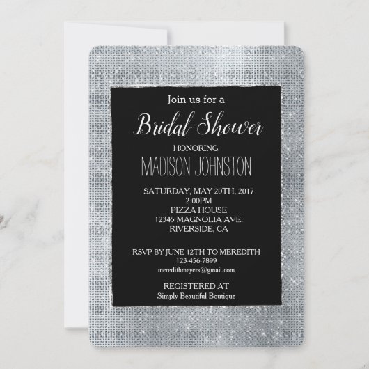 Invitation Dreamy Black Glitzy Silver Sparkle (Devant)