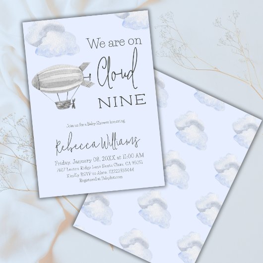 Invitation Dreamy Blue Cloud Neuf Sky Theme Boy Baby shower