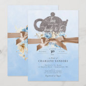 Invitation Dreamy Blue Floral et Bow Bridal Tea (Devant / Derrière)
