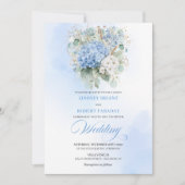Invitation Dreamy Blue Hydrangea Gold Floral Wedding Invite (Devant)