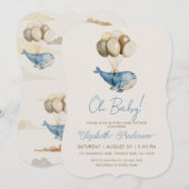 Invitation Dreamy Blue Whale and Balloons Boy Baby Shower (Devant / Derrière)