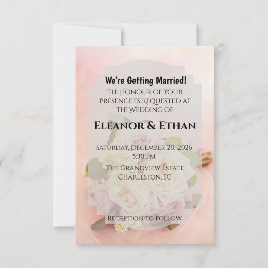 Invitation Dreamy Blush Pink Rose and Tulle Romantic Wedding (Devant)
