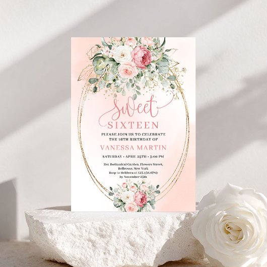 Invitation Dreamy Blush Rose Gold Sweet 16 Birthday Invite