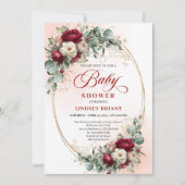 Invitation Dreamy Bohemian Deep Red Floral Baby Shower (Devant)