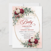 Invitation Dreamy Bohemian Maroon Floral Baby Shower (Devant)