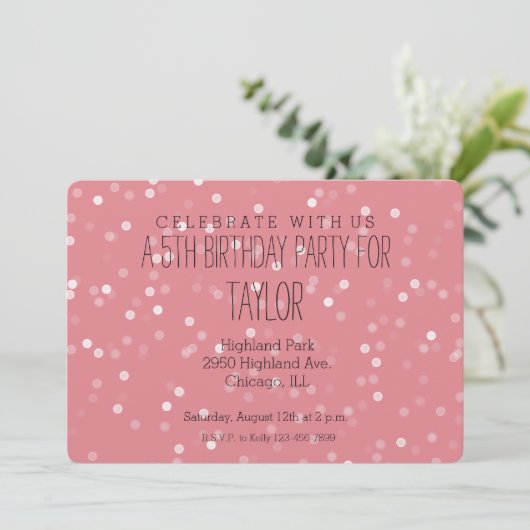 Invitation Dreamy Bokeh Confetti rose et blanc (Debout devant)