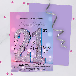 Invitation Dreamy Bokeh et Sequins 21ème anniversaire Célébra
