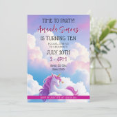 Invitation Dreamy Cloud Magical Unicorn Girl 10th Birthday (Debout devant)
