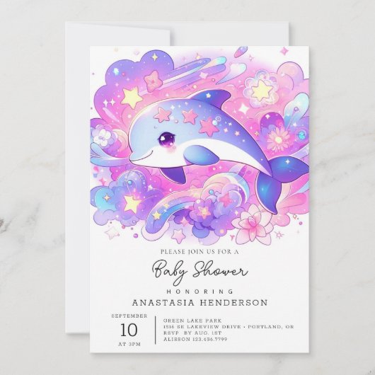 Invitation Dreamy Dolphin Baby shower (Devant)