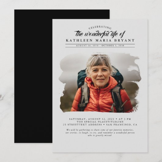 Invitation Dreamy Elegant Celebration of Life Funeral Photo I (Devant / Derrière)