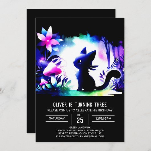 Invitation Dreamy Feline Chat Anniversaire (Devant / Derrière)