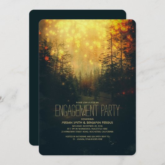 Invitation Dreamy Forest String Lights Trees (Devant / Derrière)