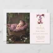 Invitation Dreamy Funny Bunny Romantic Floral T Baptism (Devant)