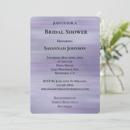 Invitation Dreamy Glam Purple Lavender Fête des mariées (Debout devant)