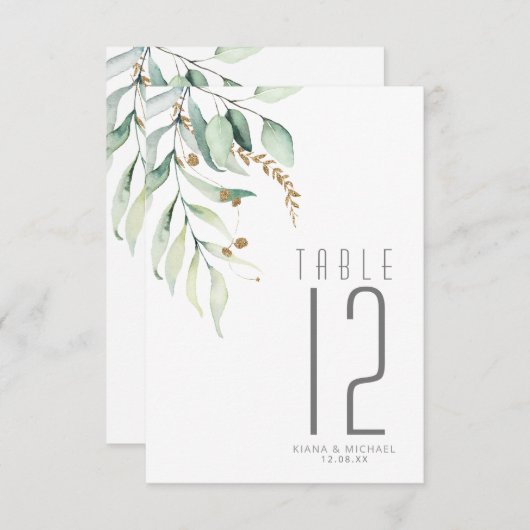 Invitation Dreamy Greenery Numéro de tableau Vert/Bleu ID817 (Devant / Derrière)