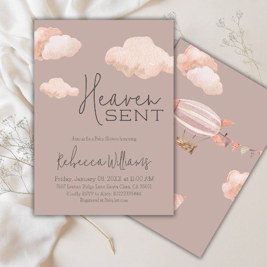 Invitation Dreamy Heaven envoyé Sky Theme Beige Baby shower