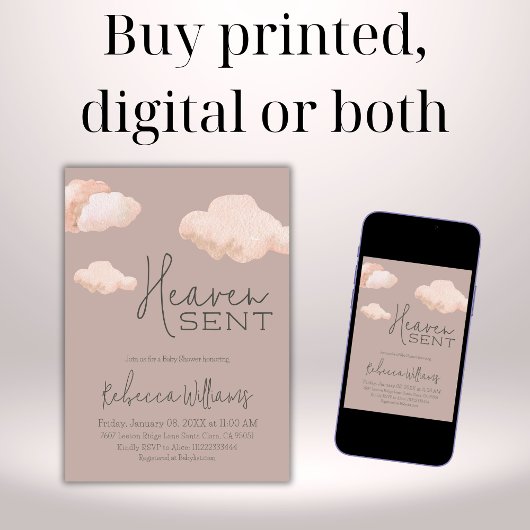 Invitation Dreamy Heaven envoyé Sky Theme Beige Baby shower