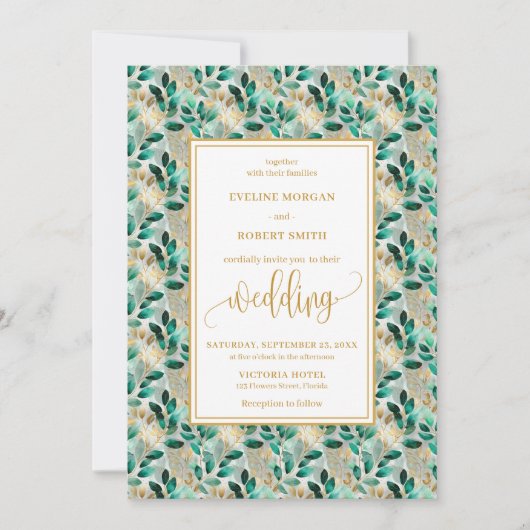 Invitation Dreamy Hunter Green Gold Mariage invite (Devant)