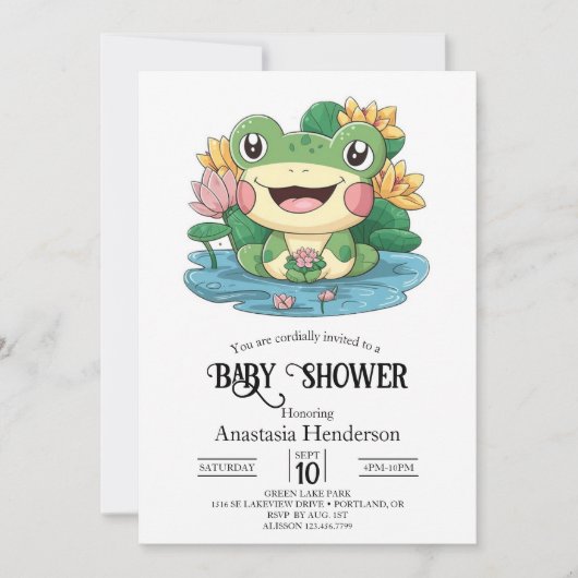 Invitation Dreamy Joli Baby shower de grenouille (Devant)
