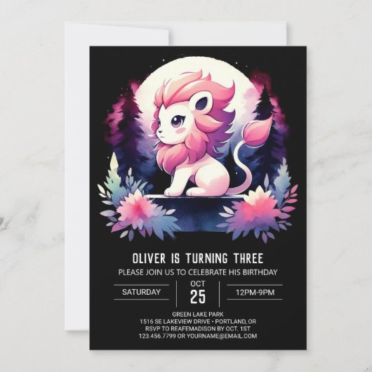 Invitation Dreamy Joyeux Lion Anniversaire (Devant)