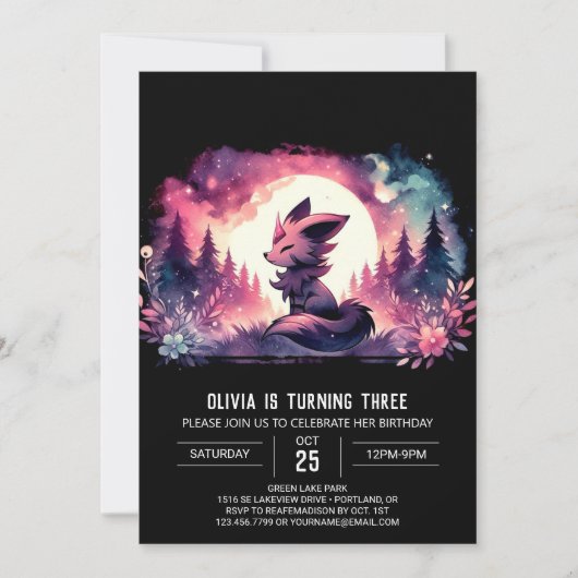 Invitation Dreamy Magic Wolf Anniversaire (Devant)