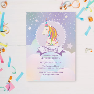 Invitation Dreamy Magical Rainbow Unicorn Anniversaire de enf